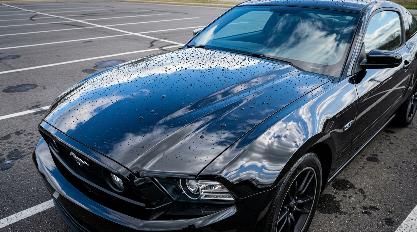 After ceramic coating — deep gloss mirror finish with hydrophobic water beading
