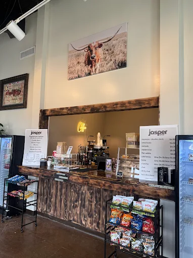 Jasper Coffee counter inside the Texas Hand Wash lobby in Lakeway
